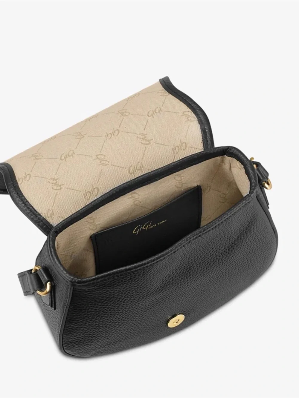 Gigi New York Cross Grain Leather Black Saddle Bag